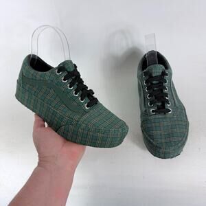 VANS Classic Platform Sneakers Women's 6.5 Green Plaid Canvas Lace-Up Comfort